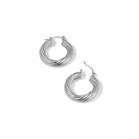 Silver Chunky Twisted Rope Hoops