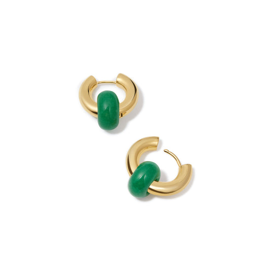 Gold Hoops with Green Charm