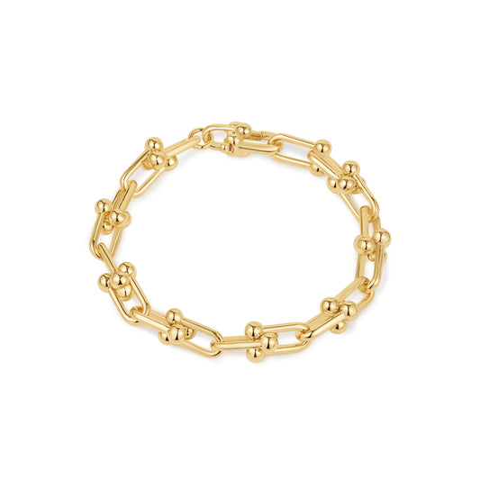Chunky Gold Beaded U Link Chain Bracelet