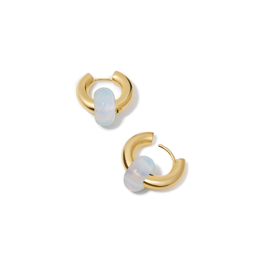 Gold Hoops with White Charm