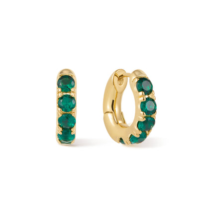 Gold Huggie Hoops Green Gemstone