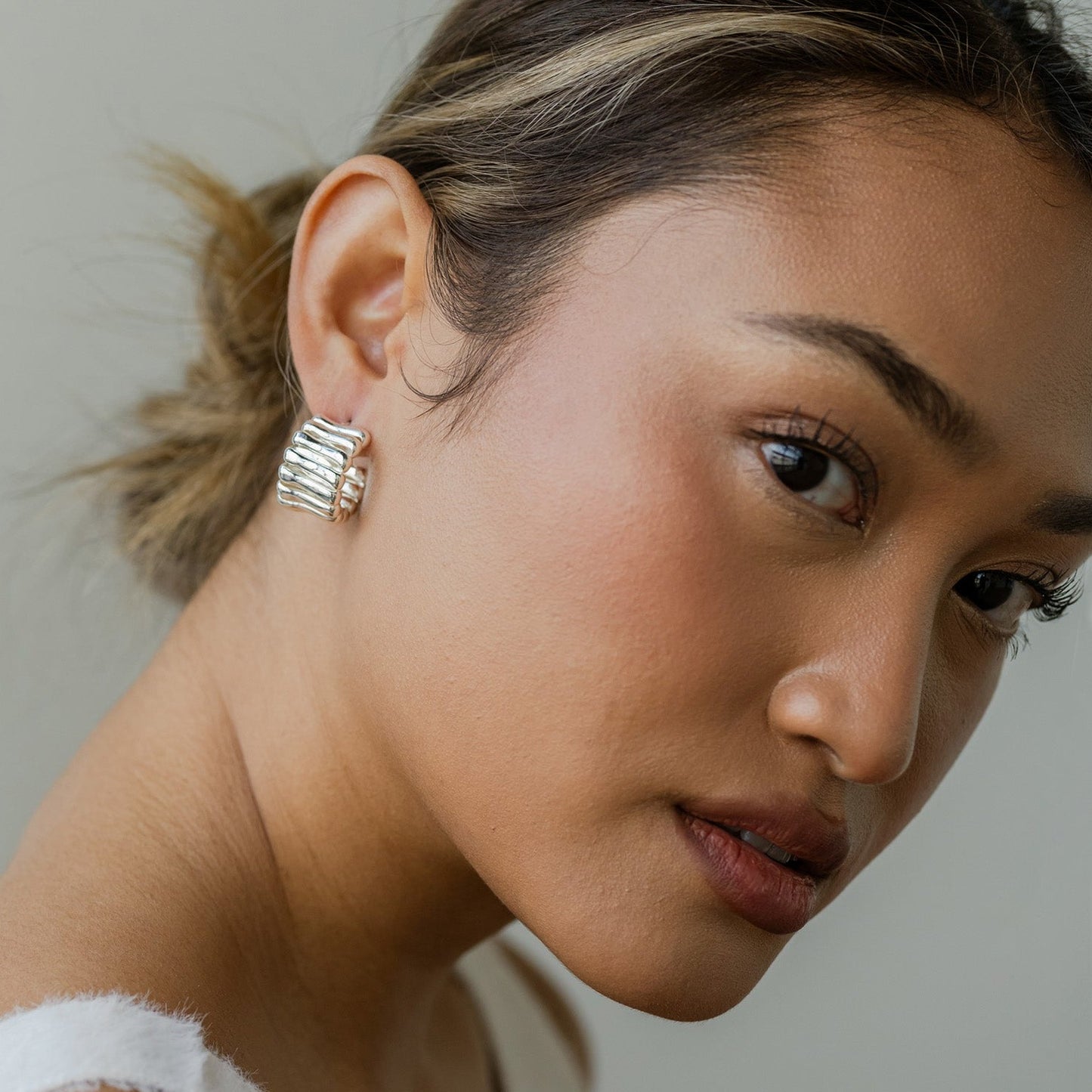 Silver Chunky Multilayered Hoops