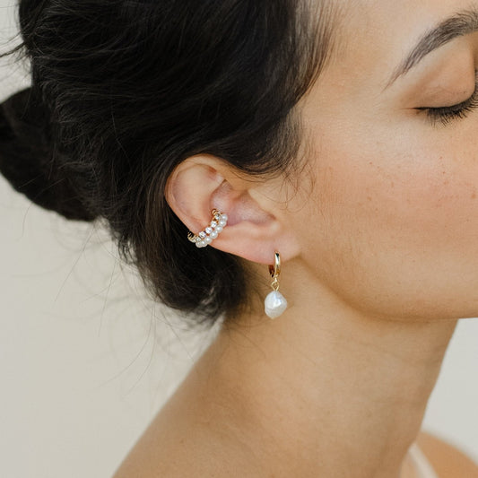 Two Layered Pearl Cubic Ear Cuffs