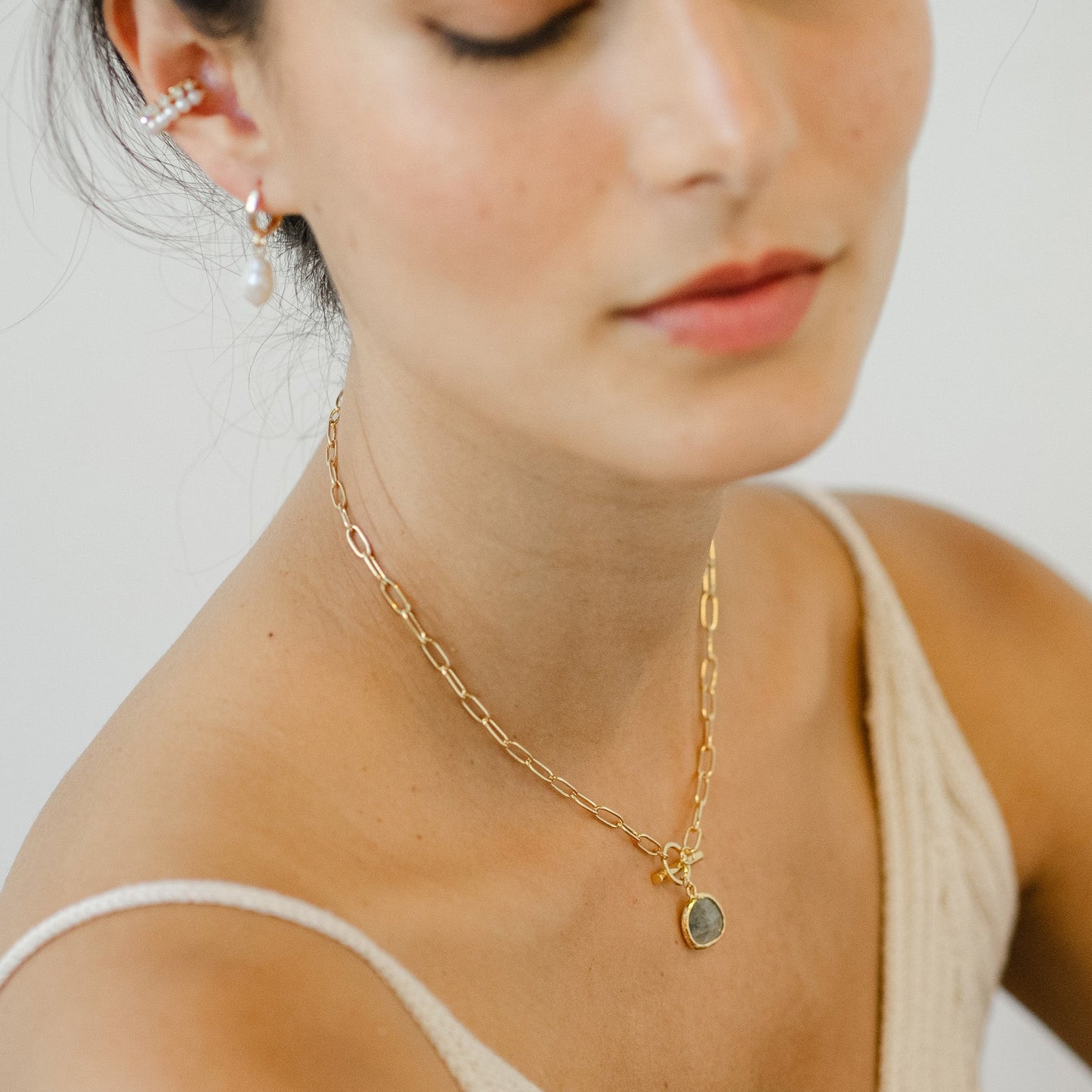 Labradorite Gem Gold Chain Necklace