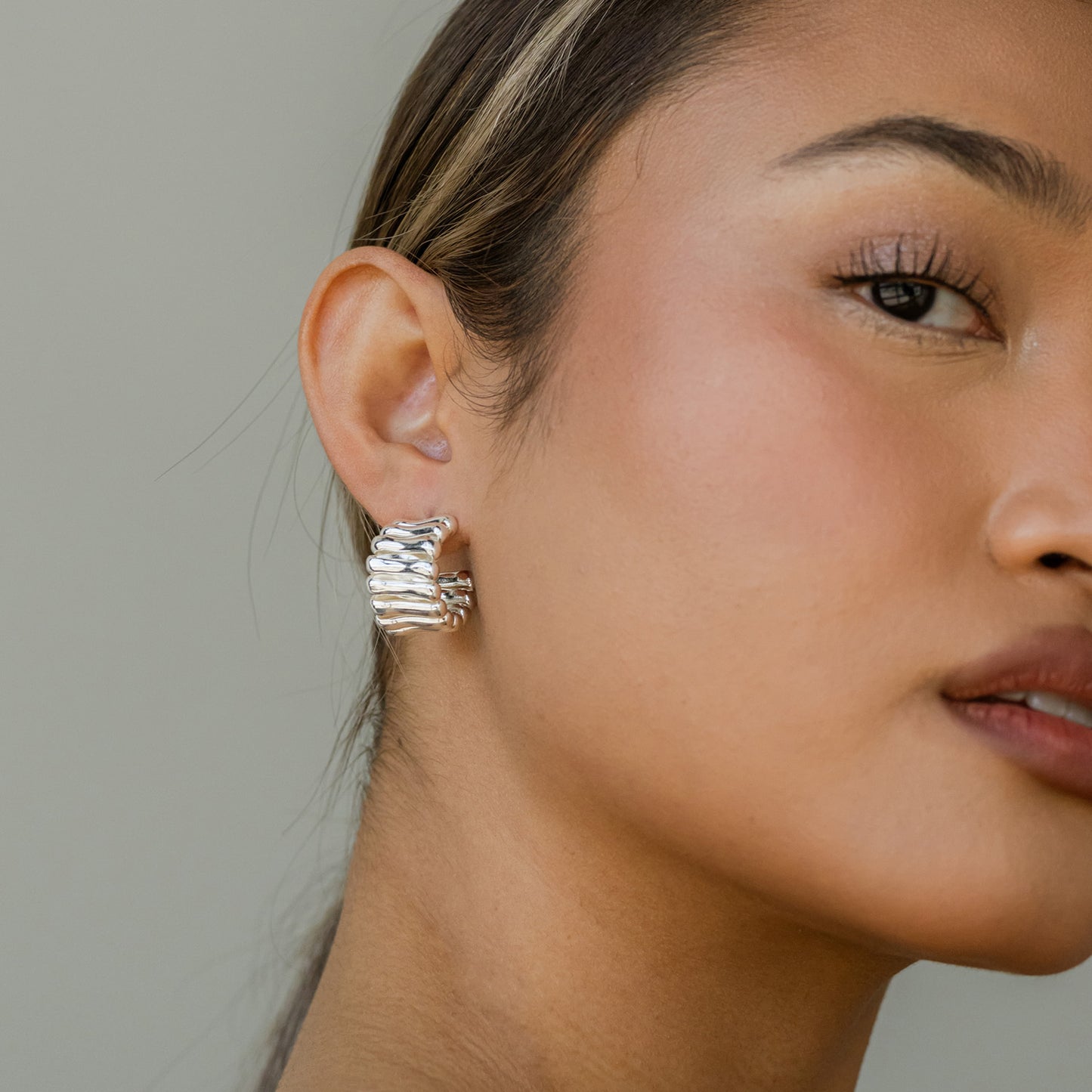 Silver Chunky Multilayered Hoops