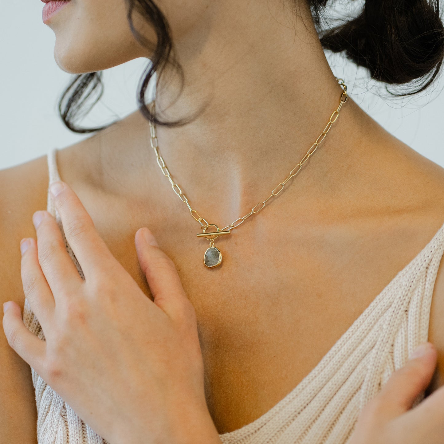 Labradorite Gem Gold Chain Necklace