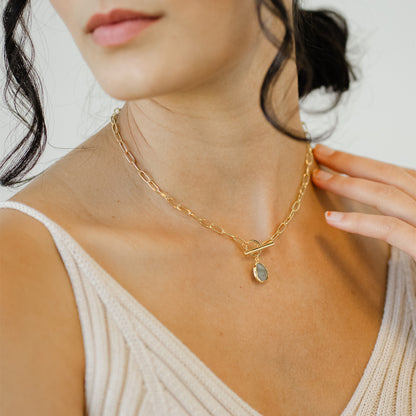 Labradorite Gem Gold Chain Necklace