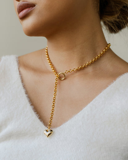 Gold Heart Charm Y Chain Necklace