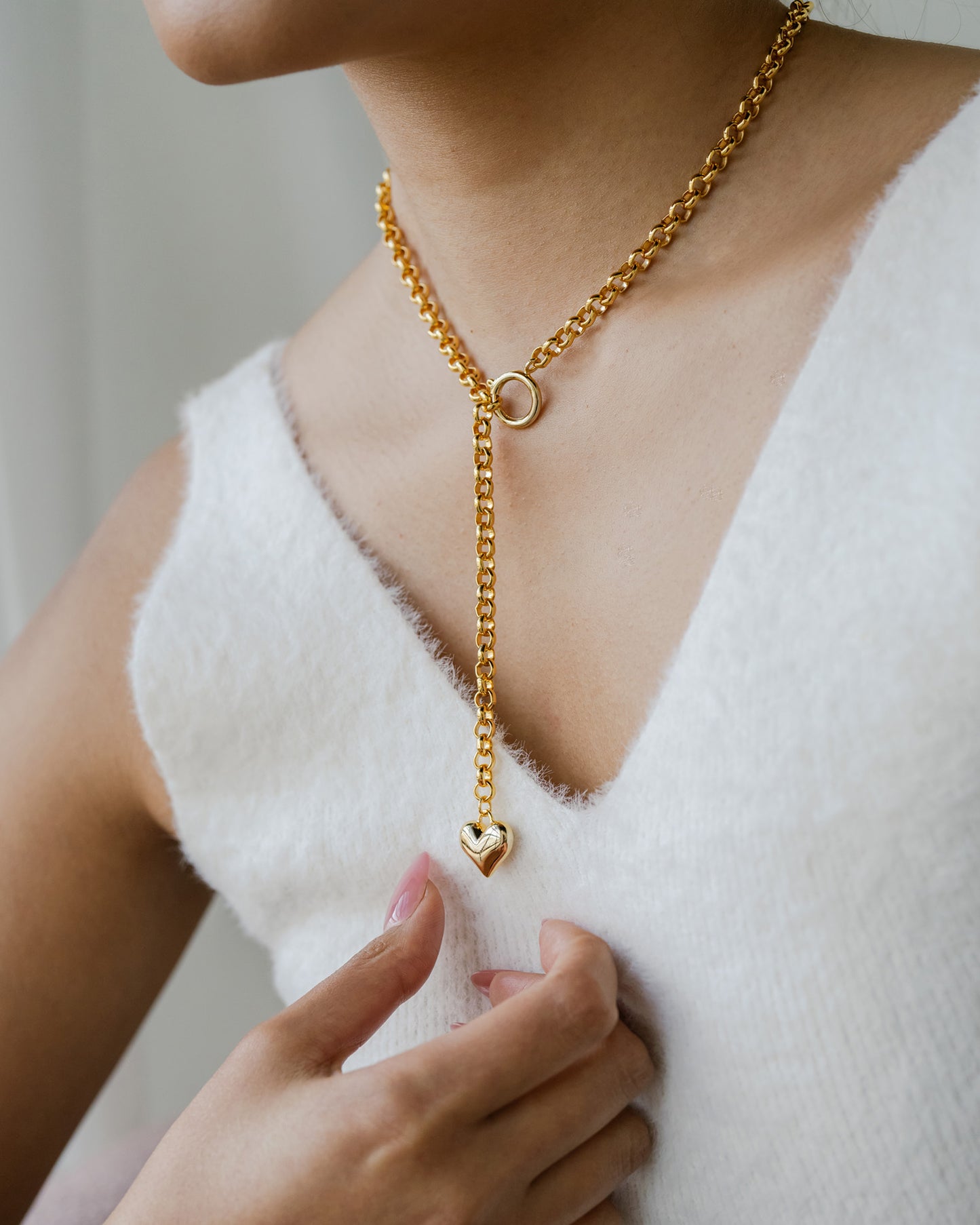 Gold Heart Charm Y Chain Necklace