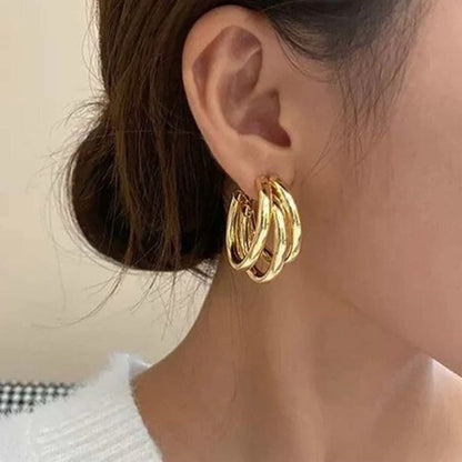 Large Gold Triple Layer Hollow Hoops