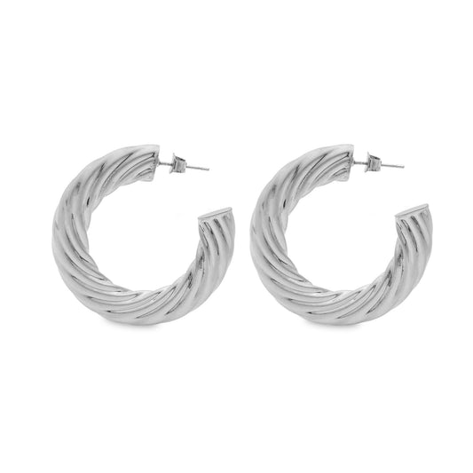 Large Silver Chunky Twisted Rope Hoops
