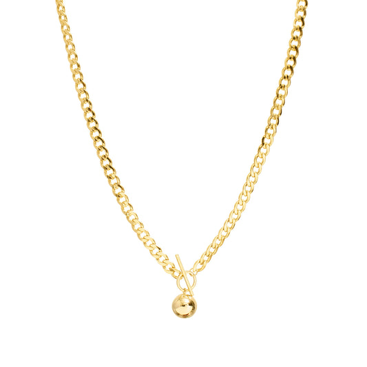Gold Ball Pendant Curb Chain Necklace