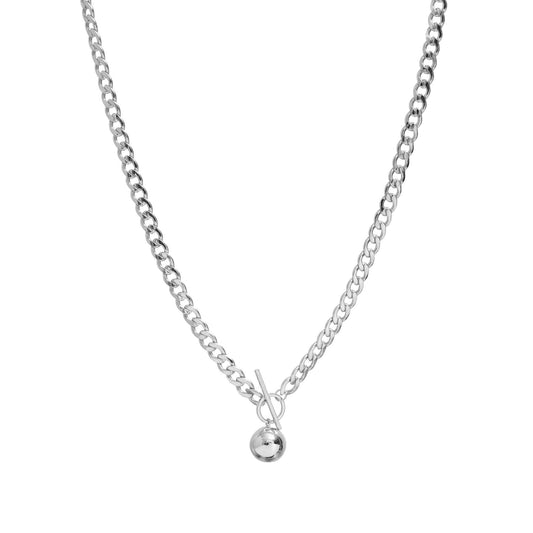 Silver Ball Pendant Curb Chain Necklace