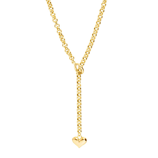 Gold Heart Charm Y Chain Necklace