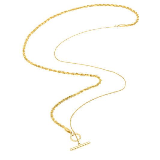 Gold Long Rope Chain Toggle Necklace