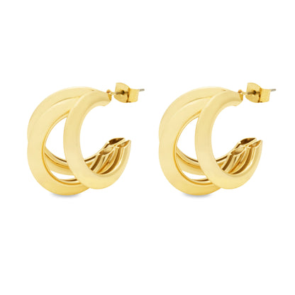 Gold Triple Layer Designed Hollow Hoops