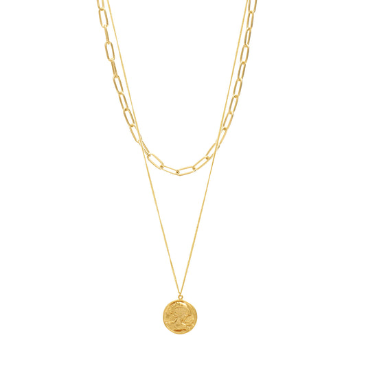 Gold  Layering  Necklace Link Chain Gold Coin