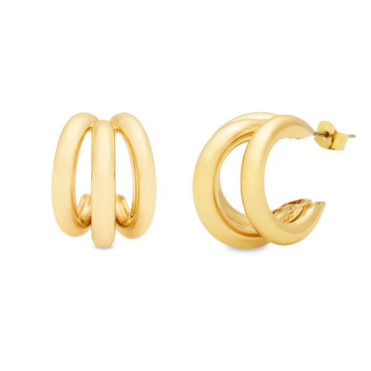 Gold Triple Layer Hollow Hoops
