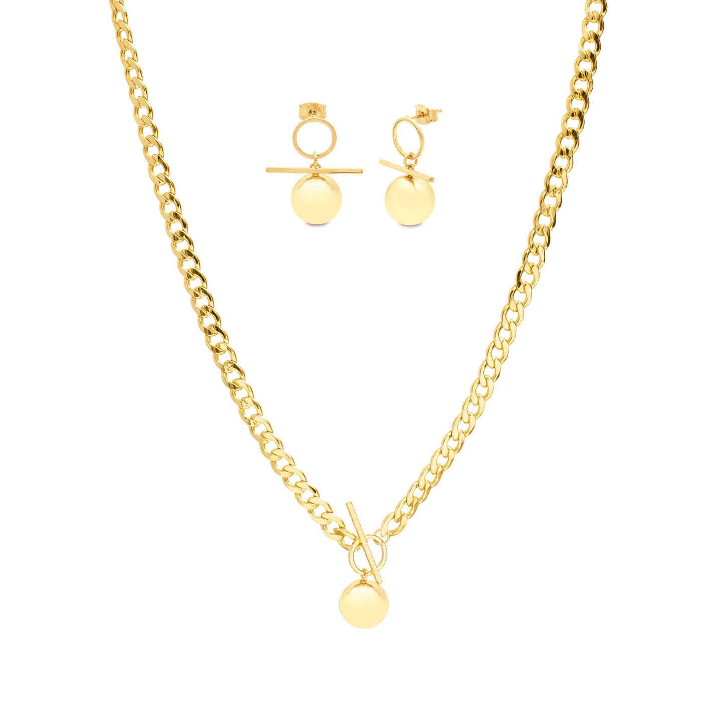 Gold Ball Pendant Earrings Necklace Set