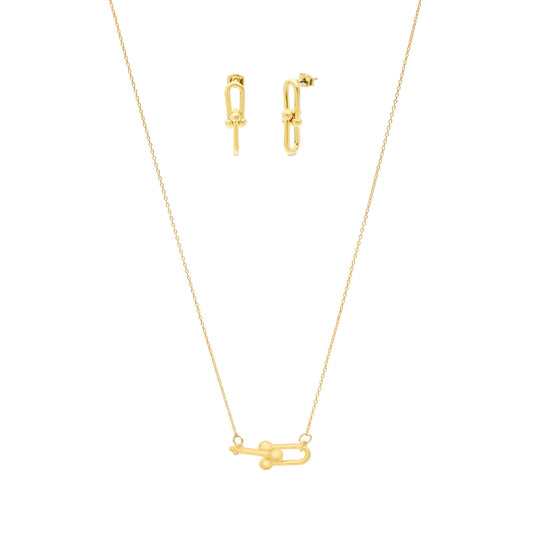 Gold Chain Pendant Earrings and Necklace Set