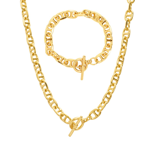 Gold Mariner Chain Toggle Bracelet Toggle Necklace Set