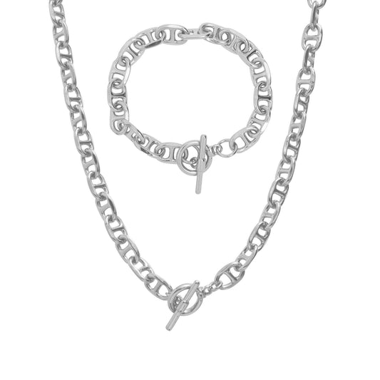 Silver Mariner Chain Toggle Bracelet Toggle Necklace Set