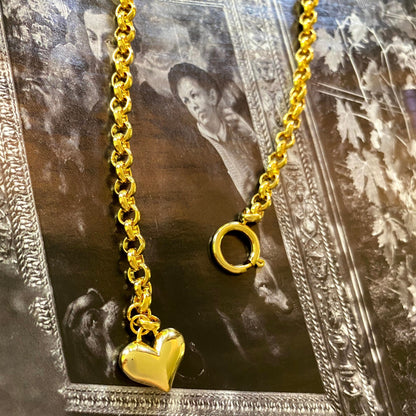 Gold Heart Charm Y Chain Necklace