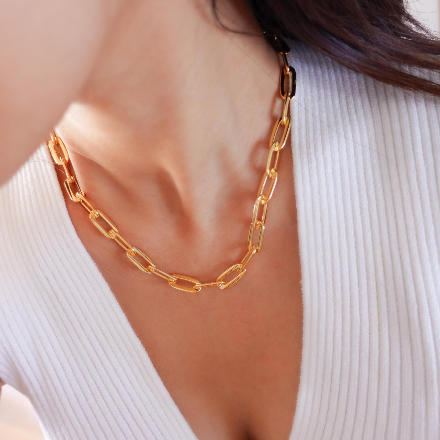 Gold Thick Paperclip Link Chain Necklace