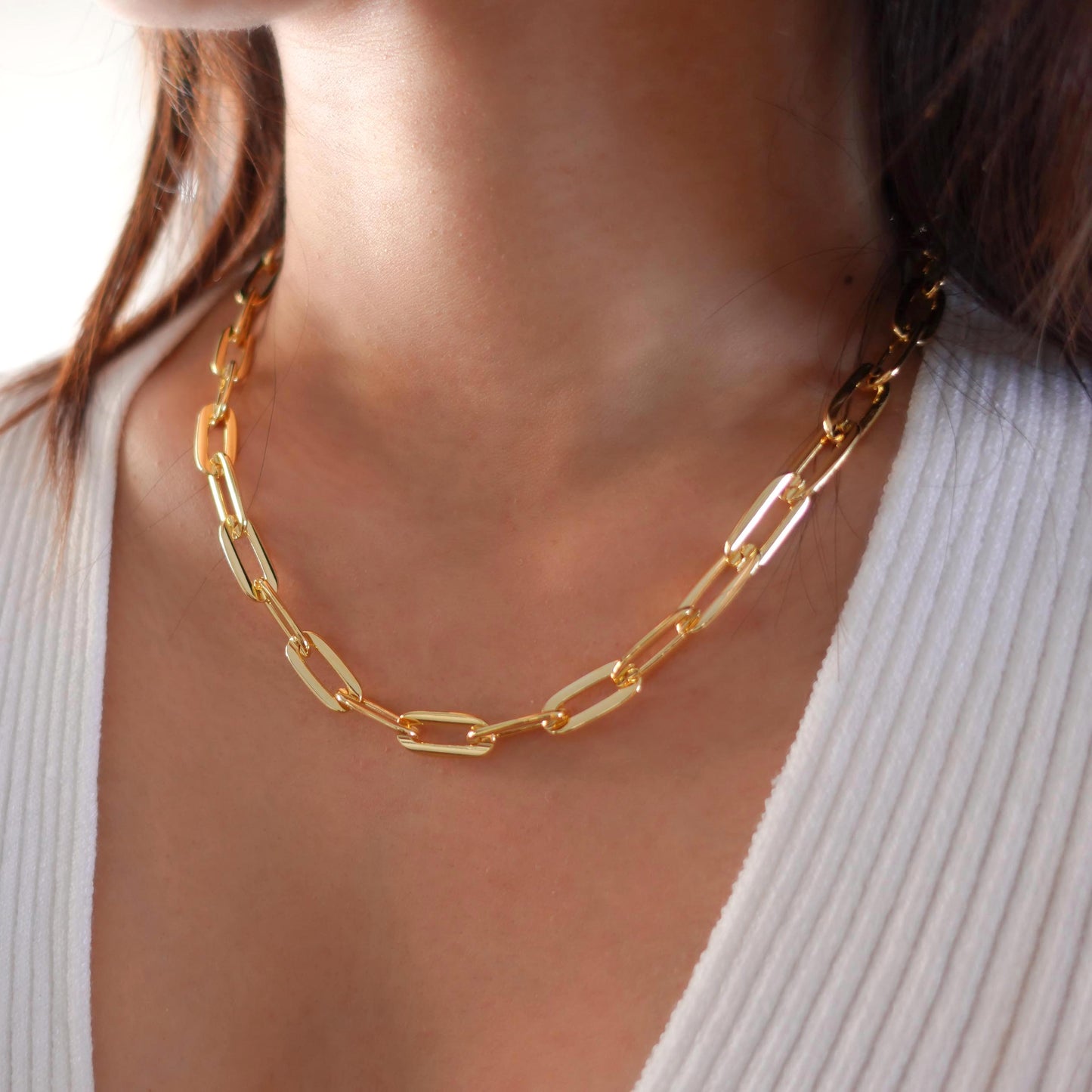 Gold Thick Paperclip Link Chain Necklace