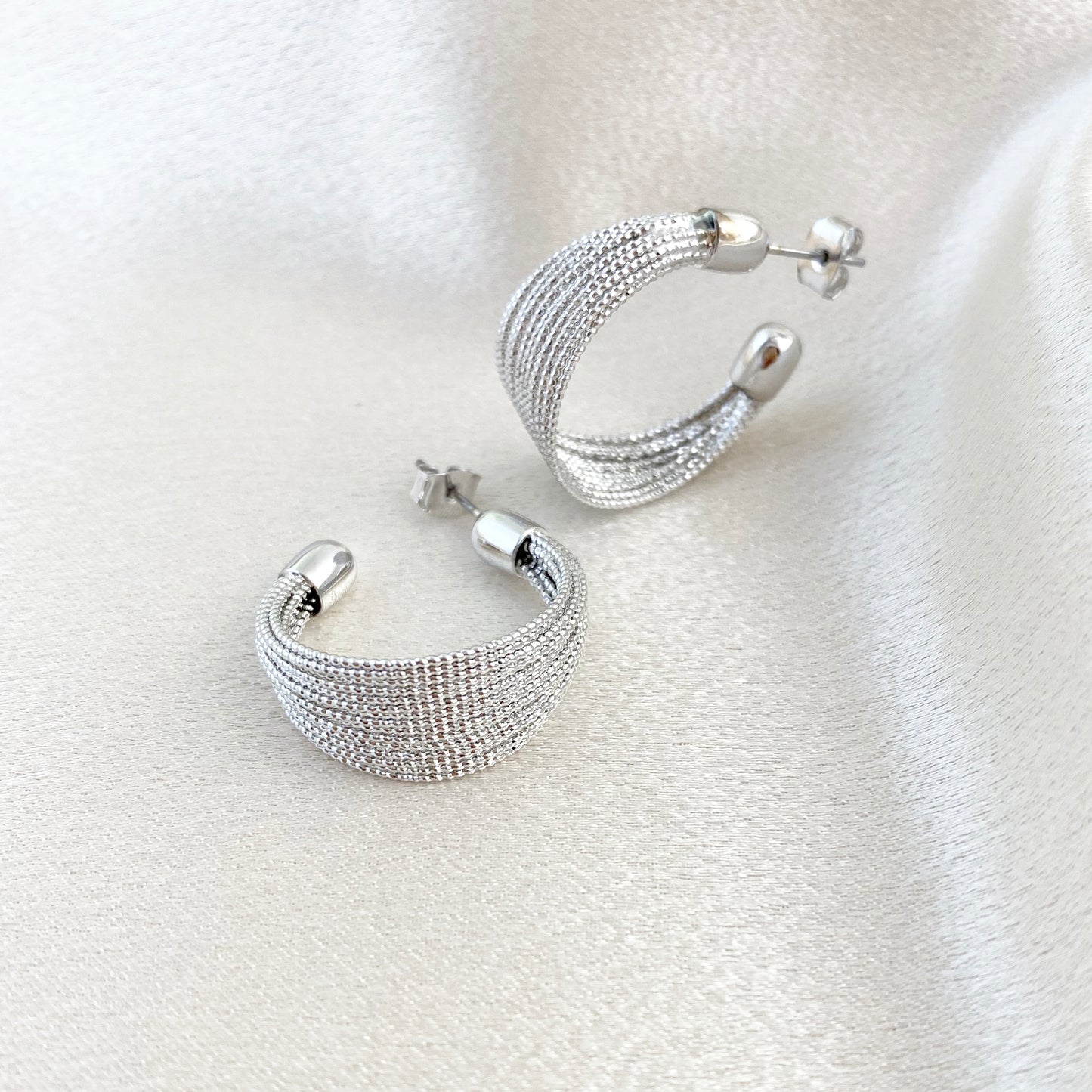 Multilayer Silver Flat Hoops Extra Shiny Hoops