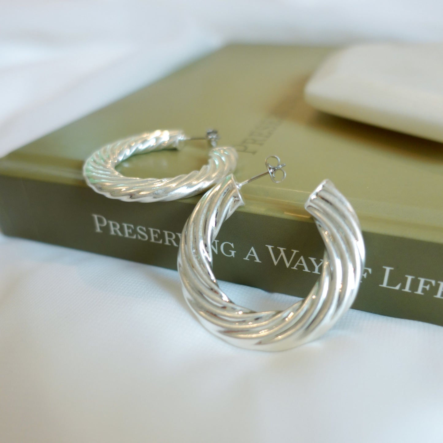 Large Silver Chunky Twisted Rope Hoops