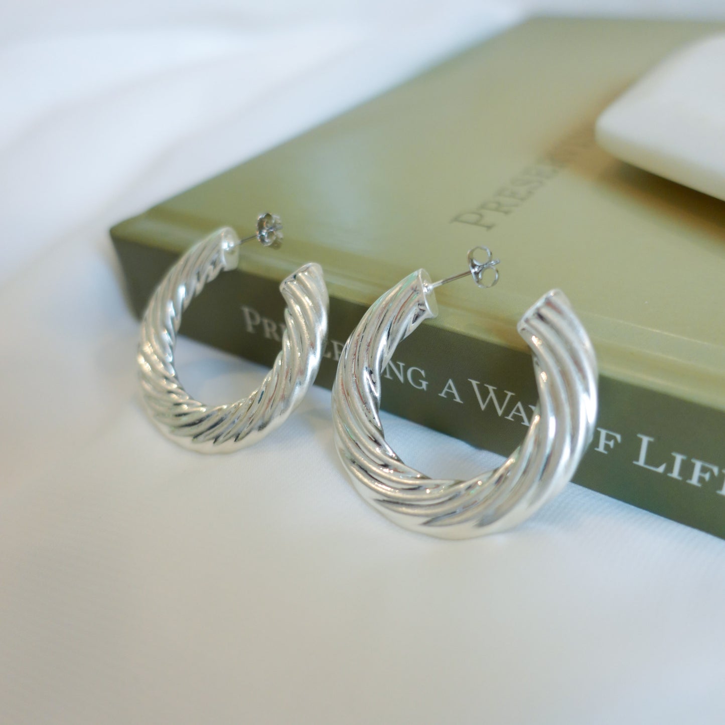 Large Silver Chunky Twisted Rope Hoops