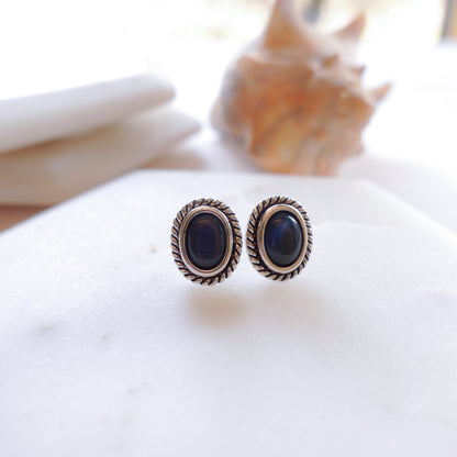 Small Navy Oval Stone Studs