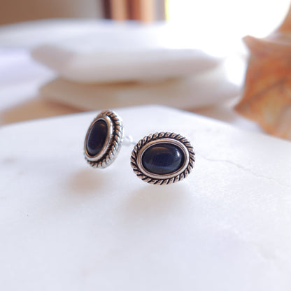 Small Navy Oval Stone Studs